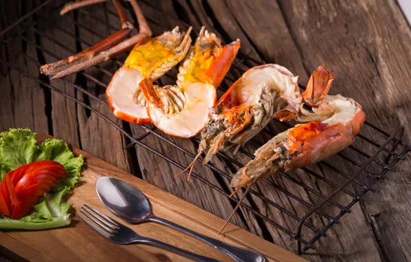 Greens, vegetables, shrimp