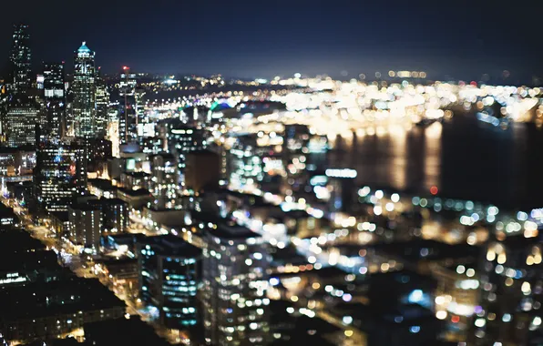 Night, city, the city, lights, building, Seattle, USA, USA