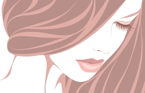 Picture girl, eyelashes, hair, vector, closed eyes