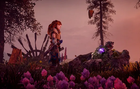Girl, flowers, nature, Horizon Zero Dawn