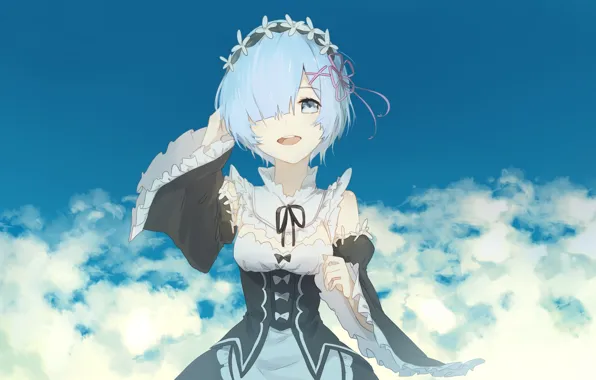 The sky, girl, clouds, anime, art, Re: Zero kara hajime chip isek or Seikatsu, REM