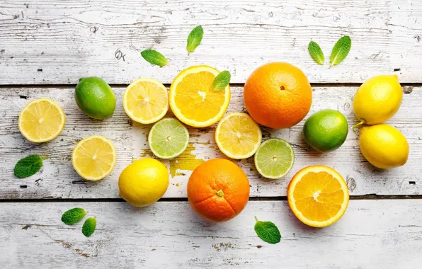 Picture lemon, orange, lime, citrus, mint