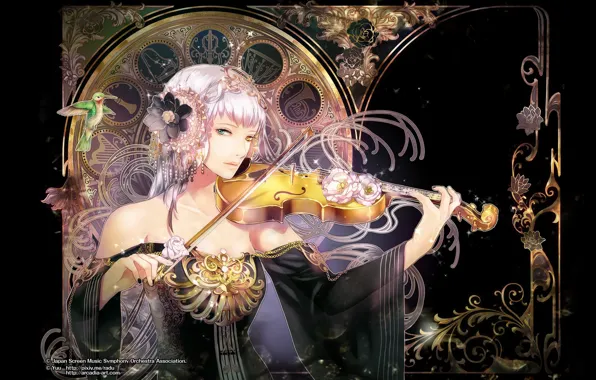 Picture look, girl, music, violin, art