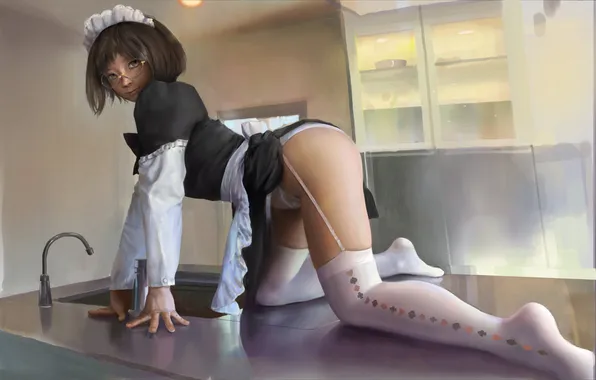 Ass, girl, feet, clothing, figure, panties, stockings, art
