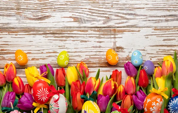 Colorful, Easter, tulips, wood, flowers, tulips, spring, Easter