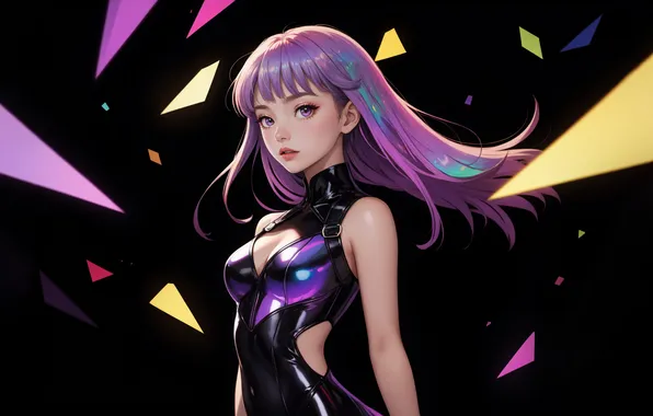 Girl, fragments, anime, purple hair