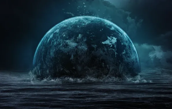 Sea, wave, clouds, the darkness, planet