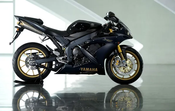 Picture reflection, black, motorcycle, Yamaha, black, Yamaha, YZF-R1