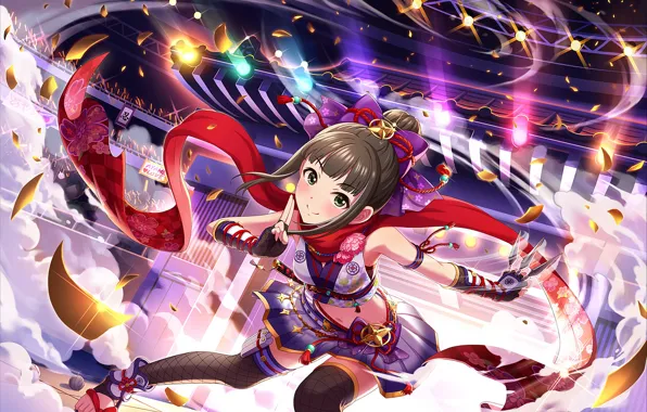 Girl, weapons, scarf, ninja, anime, art, IDOLM@STER