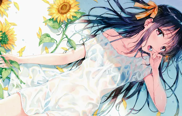 Girl, sexy, cleavage, long hair, boobs, anime, beautiful, pretty