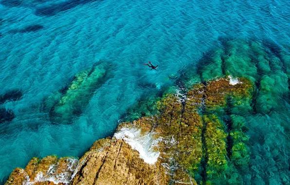Water, rocks, diver, Spain, The Mediterranean sea, Natural Park of Cabo de Gata