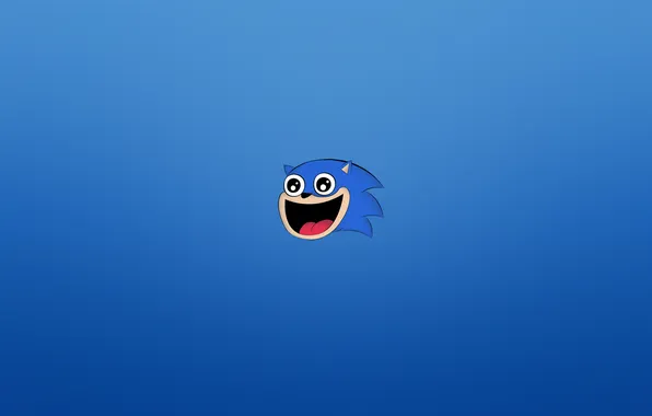 Minimalism, head, hedgehog, blue background, sonic, Sonic, happy face