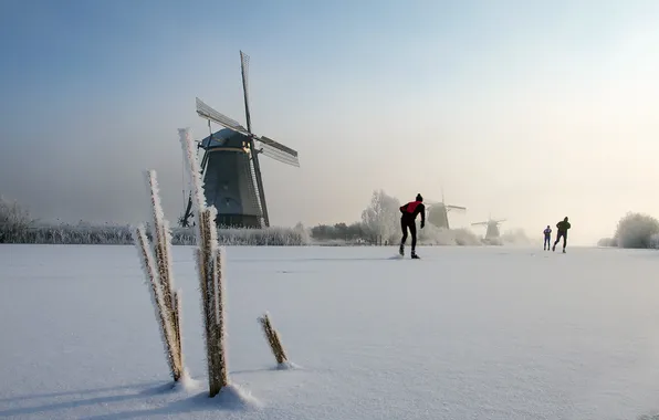 Picture winter, river, mill