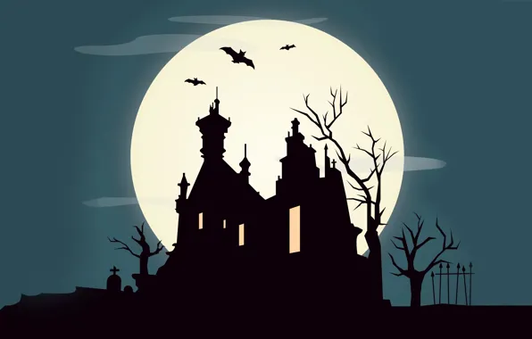 Trees, castle, vector, October, bat, horror, horror, vector