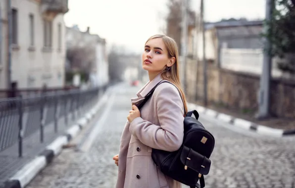 Picture look, girl, street, portrait, makeup, hairstyle, blonde, bag