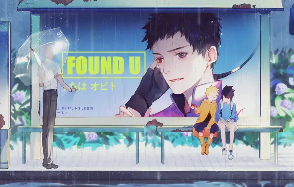 Children, umbrella, poster, guy, Naruto, Naruto, stop, Sasuke Uchiha