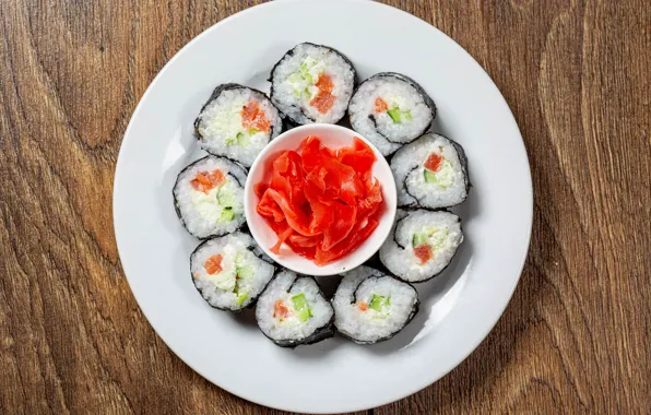 Fish, rolls, seafood, ginger