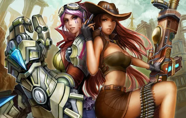 Picture chest, look, the city, weapons, girls, armor, art, league of legends