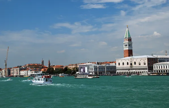 The sky, boat, Italy, Venice, channel, the Doge's Palace, Campanile