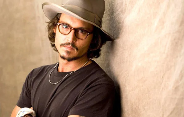 Picture hat, hands, glasses, Johnny Depp