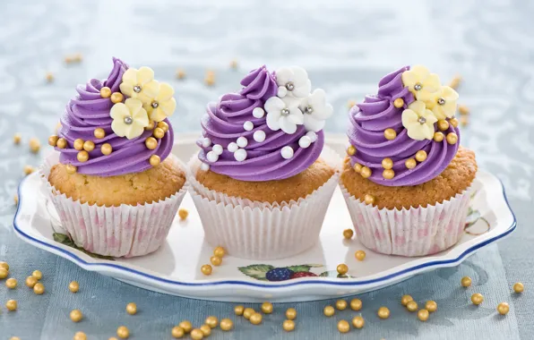 Picture flowers, food, sweets, cream, dessert, flowers, cakes, dish