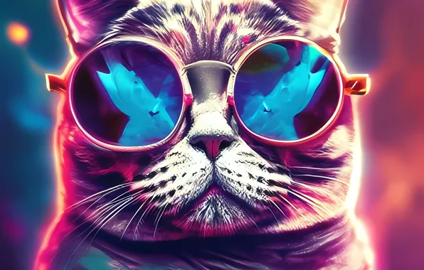 Cat, colorful, cat in glasses, ai art