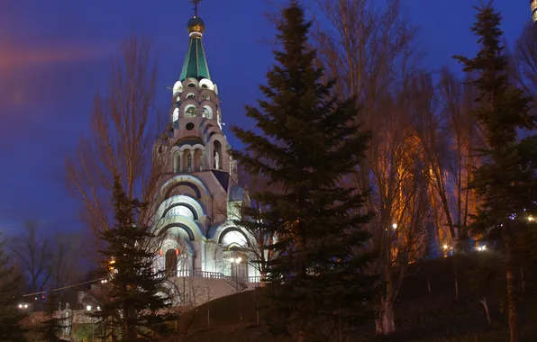 The sky, trees, the evening, Russia, architecture, twilight, Samara, Saint Sophia Cathedral