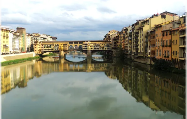 Picture reflection, bridge, building, home, Italy, Florence, river, Italy