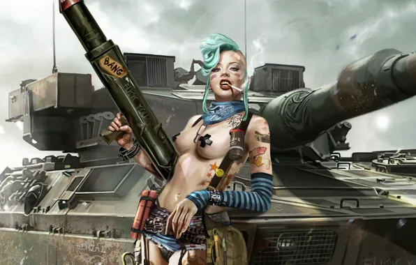 Figure, Weapons, Tattoo, Tattoo, Art, Tank, Fiction, concept art
