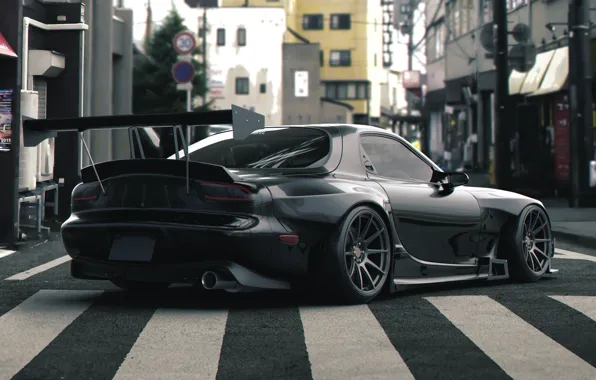 Auto, Black, Machine, Street, Mazda, RX-7, Rendering, Mazda rx7
