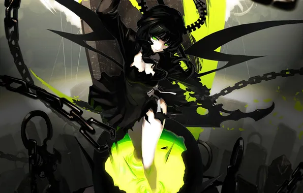 Girl, posts, braid, chain, black rock shooter, takanashi yomi