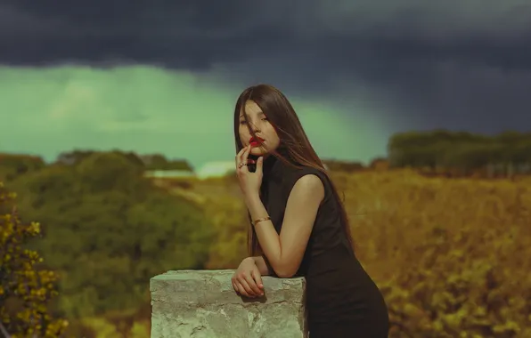 Look, girl, face, background, hair, dress, lipstick