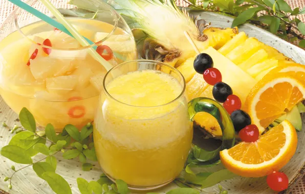 Glass, juice, fruit