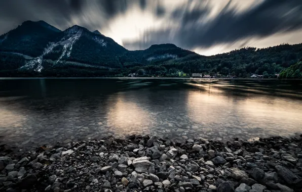 Picture Beautiful, Water, Evening, Mountains, Forest, Stones, Reflections