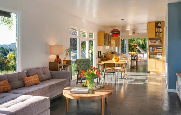 Design, interior, kitchen, Los Angeles, Los Angeles, retro style, living room, dining room