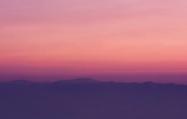 The sky, landscape, sunset, mountains, hills, haze, twilight