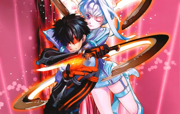 Weapons, anime, art, girl, guy, Kaku San Sei Million Arthur