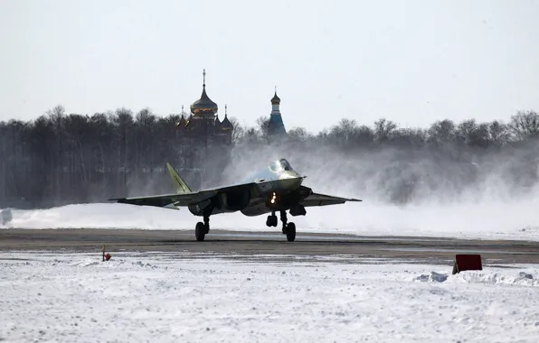 Picture Winter, Figure, The plane, Snow, Fighter, Russia, T-50, Aviation