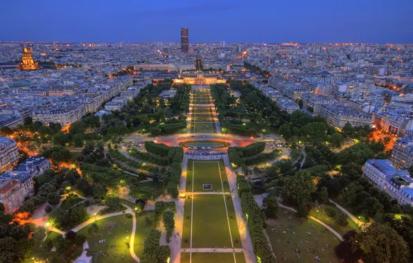 Picture lights, Park, France, Paris, garden, panorama, Paris, twilight