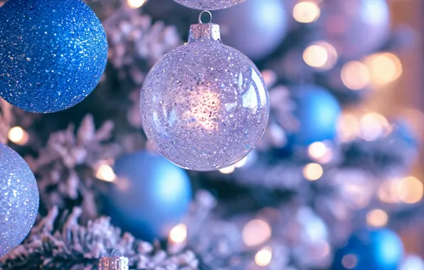 Blue, Balls, New year, Christmas decorations