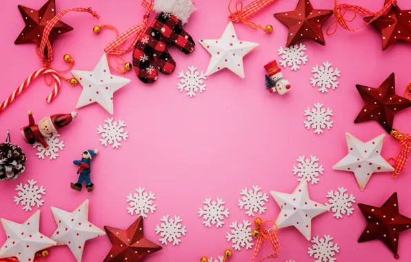 Winter, decoration, snowflakes, background, pink, New Year, Christmas, Christmas
