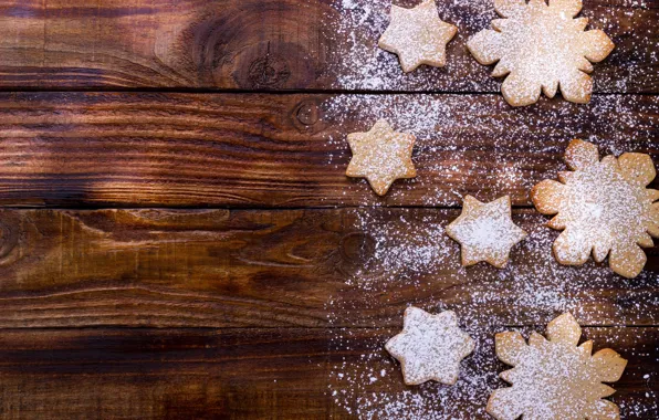 Stars, snowflakes, holiday, Board, cookies, Christmas, New year, powdered sugar