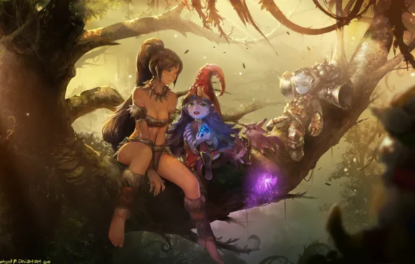 Girl, branches, tree, animals, fairy, art, league of legends, instant-ip