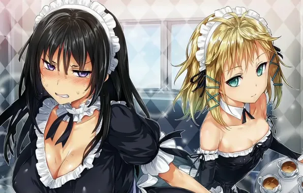 Look, girl, tea, cafe, neckline, dissatisfaction, art, embarrassment