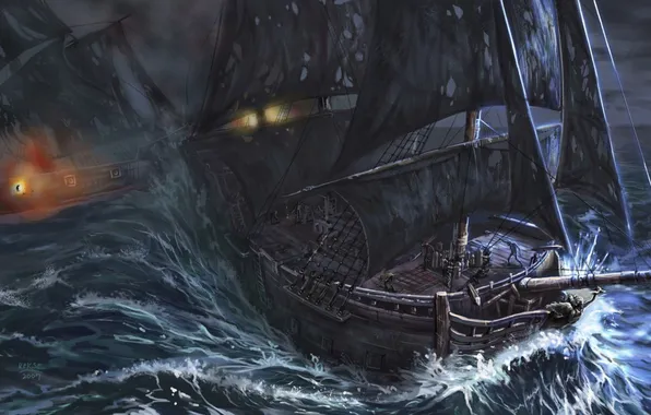 Picture sea, ship, sailboat, art, battle