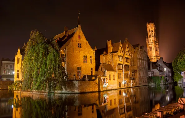 The sky, night, lights, home, channel, Belgium, Bruges