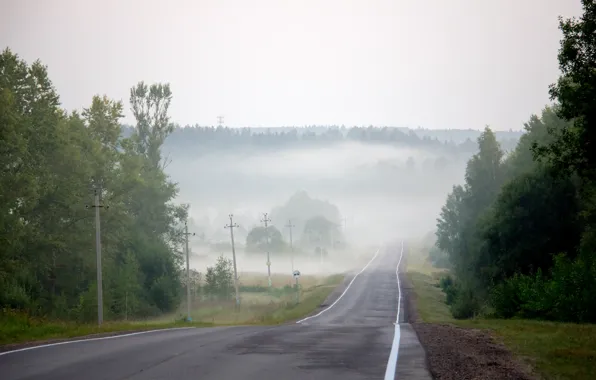 Picture road, summer, fog, the evening, haze, August