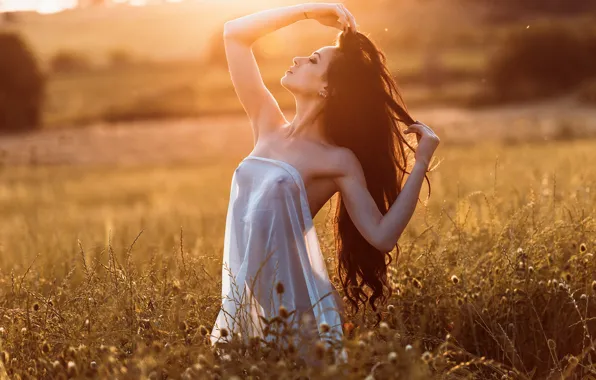 Field, white, chest, grass, the sun, transparent, body, makeup