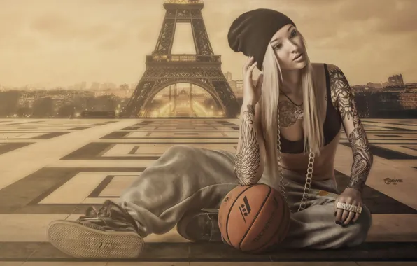 Girl, Paris, Ball, Basketball, Hat, The Eiffel Tower, Swag, Prime