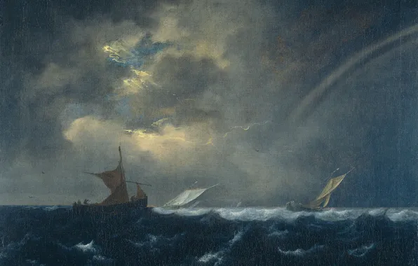Picture oil, picture, canvas, seascape, Jacob van Ruisdael, Ships in a Stormy Sea
